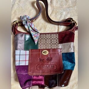 Vintage Coach Leatherware Patchwork Shoulder Bag - Burgundy, Green, and Tan
